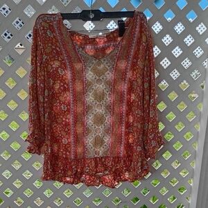 Bohemian Floral Print Blouse in Red